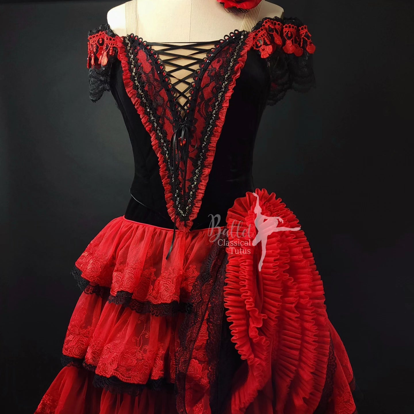 Kitri Act I Red & Black Tiered Spanish Costume