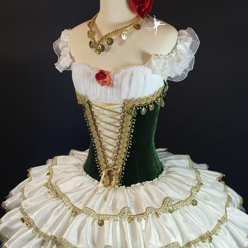 Esmeralda Professional 3 Tier Ivory & Emerald Ballet Tutu